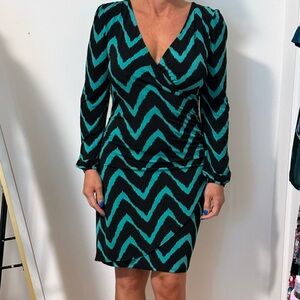Chevron Patterned Green and Black Dress